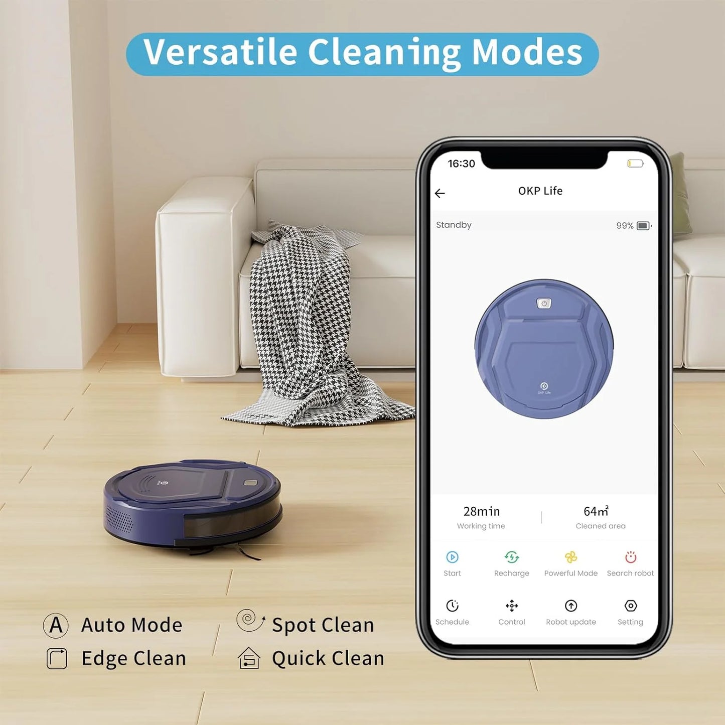 Robot vacuum cleaner, tangle-free 2200pa suction, slim, low noise, app control, 120 mins runtime, automatic self-charging robotic vacuum, ideal for pet hair hard floor and daily cleaning