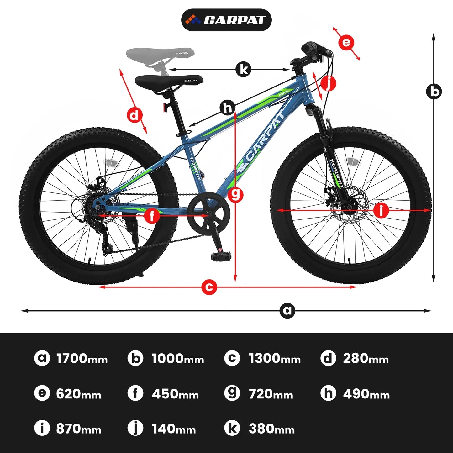 24 inch fat tire bicycle, 7 speed mountain bike, dual disc brake, front suspension, mountain trail bike, adjustable seat, blue