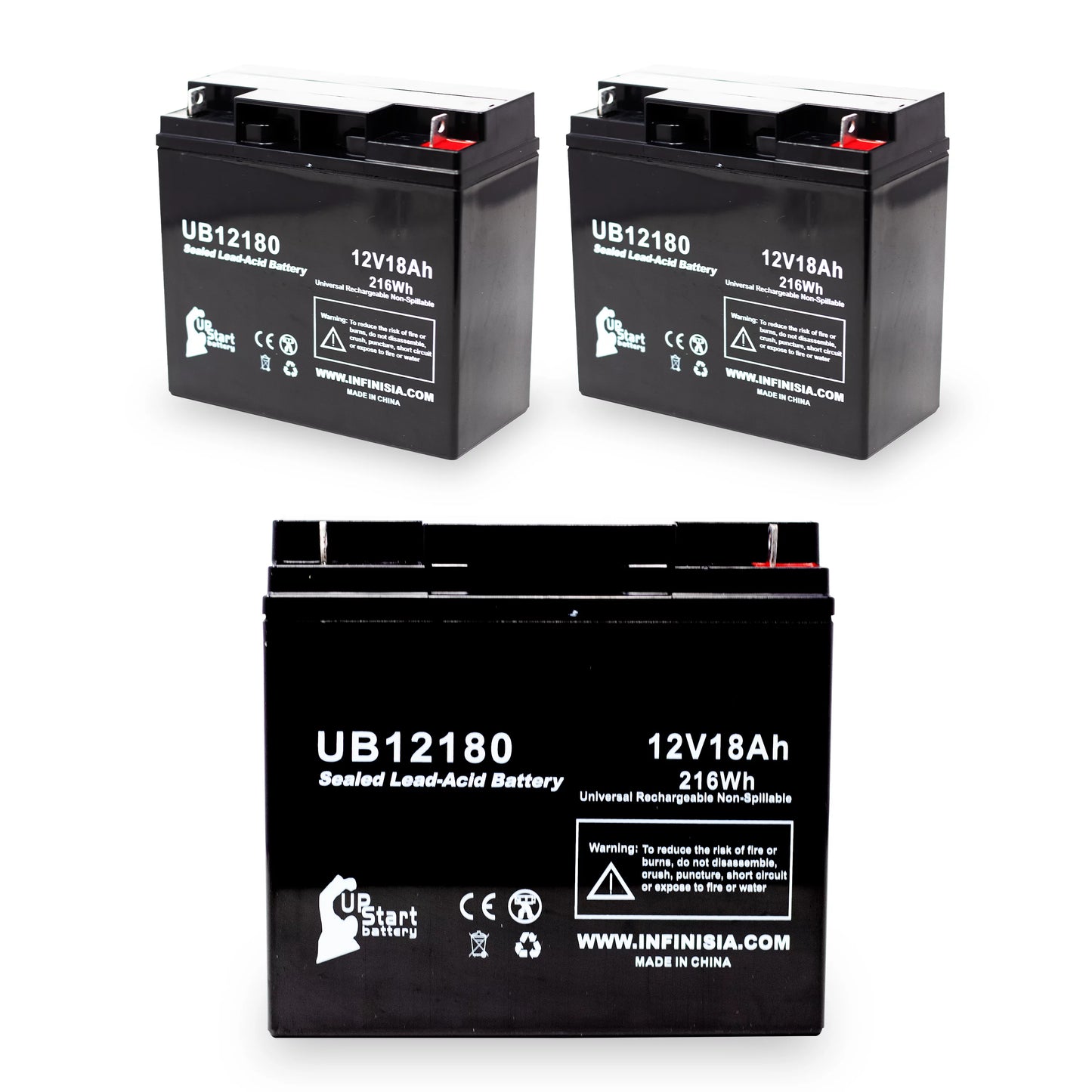 3x pack - compatible eagle pitcher cf12v18 battery - replacement ub12180 universal sealed lead acid battery (12v, 18ah, 18000mah, t4 terminal, agm, sla)