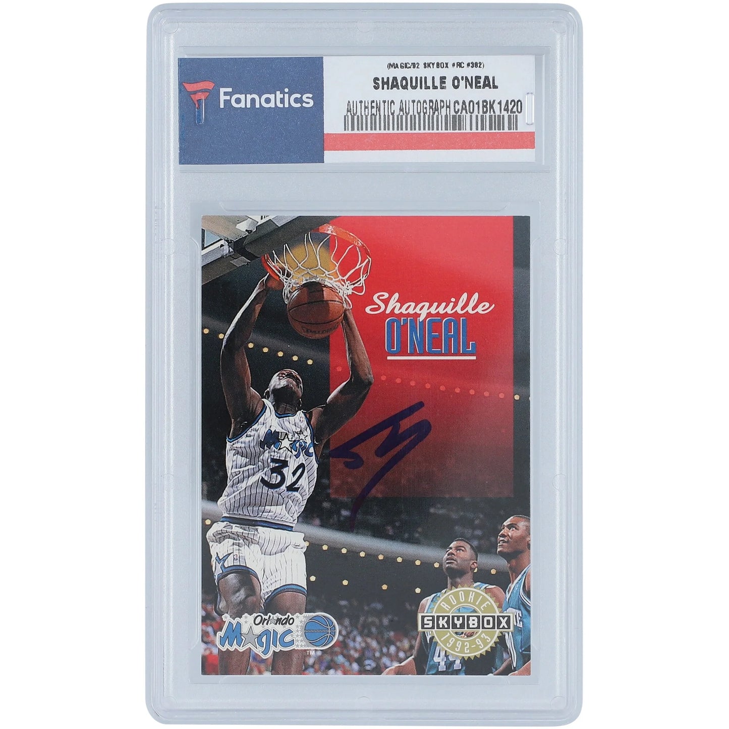 Shaquille o'neal orlando magic autographed 1992 skybox rc #382 card - skybox - fanatics authentic certified