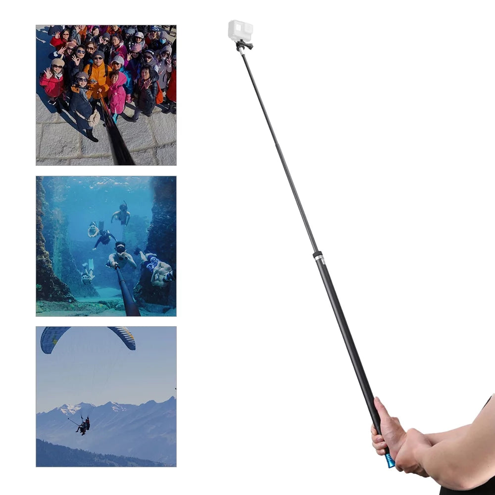 Telesin 2.7m/106 inch ultra long carbon fiber selfie stick lightweight extendable handheld pole monopod replacement for gopro hero 9/8/7/6/hero 5 black (2018) replacement for one r osmo act