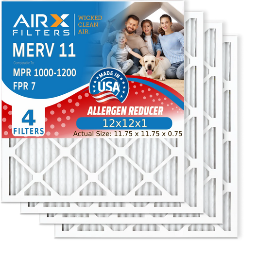 12x12x1 air filter merv 11 comparable to mpr 1000, mpr 1200 & fpr 7 electrostatic pleated air conditioner filter 4 pack hvac premium usa made 12x12x1 furnace filters by airx filters wicked clean air.