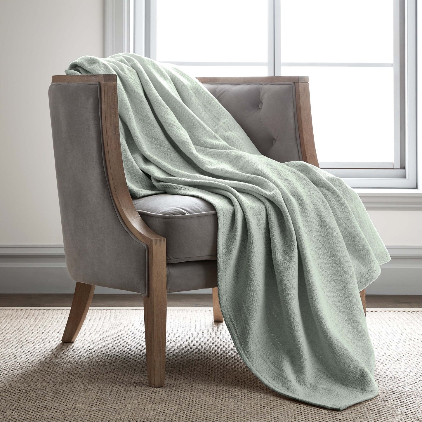 Vellux 100% cotton blanket - soft, breathable, cozy & lightweight thermal blanket - all season queen size blanket perfect for layering bed, couch & sofa - hotel quality (90x90 inch light grey)