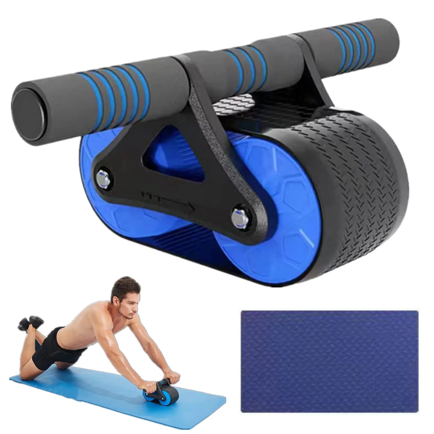 Ab roller wheel with knee mat for abdominal exercise, core workout equipment with automatic rebound assistance and resistance springs with ergonomic handle