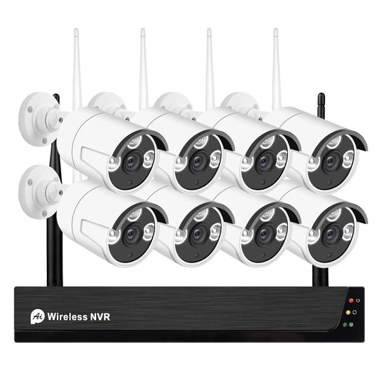 8ch 1080p wireless camera system, 8channel 1080p cctv nvr + 8pcs 1080p 2.0mp indoor outdoor ip cameras with night vision, motion alert, tuya smart app remote access, no hard drive