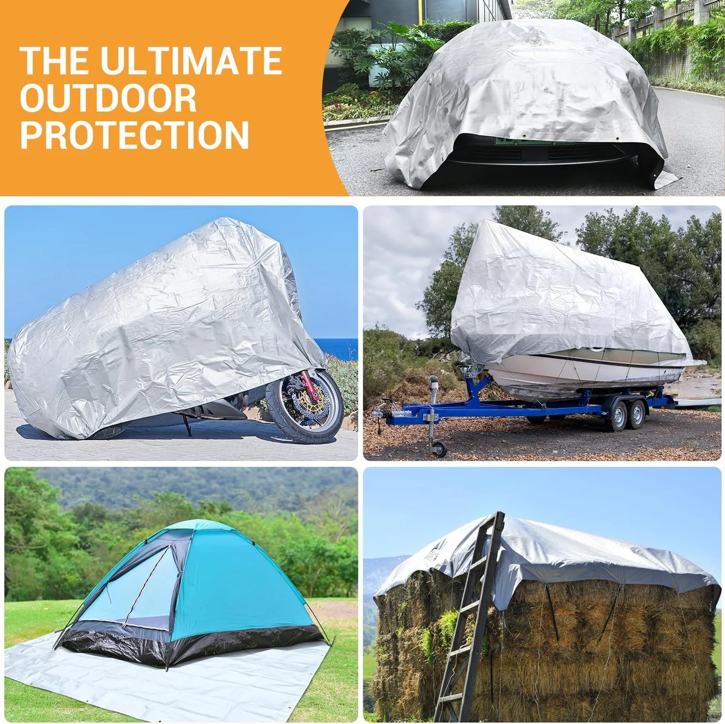 Tarps heavy duty waterproof 12? x 20?, extra thick 16 mil, tear & fade resistant, 100% uv blocking, outdoor tarp with reinforced grommets for roof, camping, patio, pool, boat(silver/black)