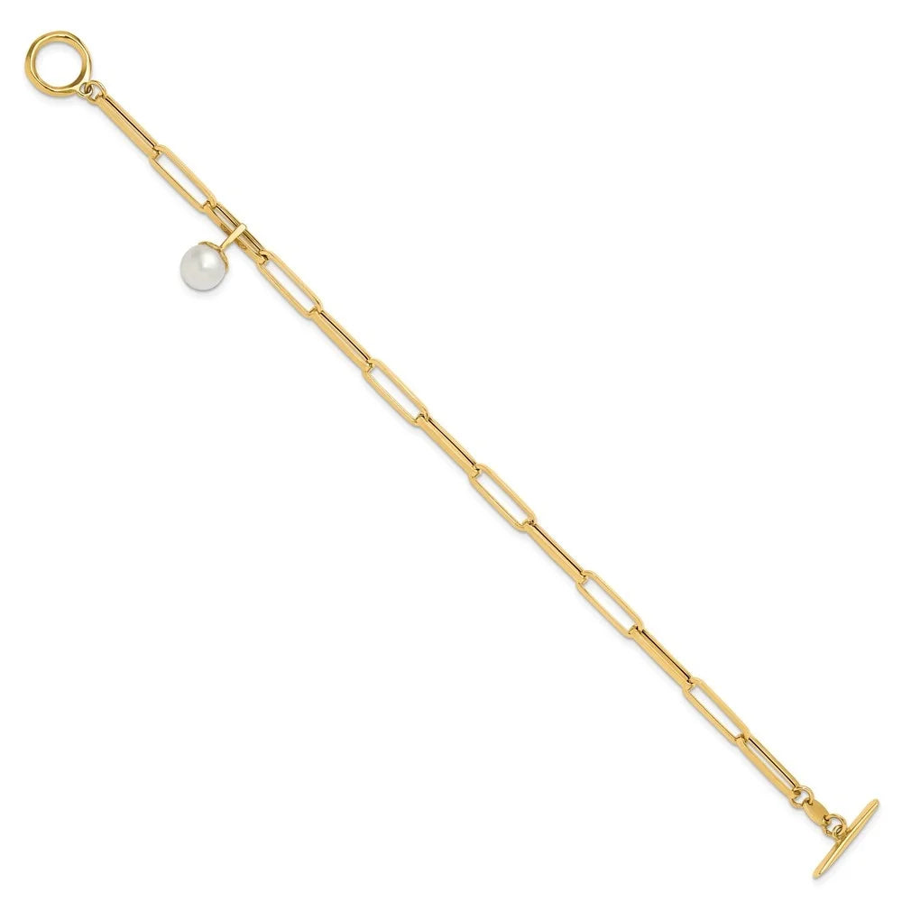 Auriga 14k yellow gold polished fw cultured pearl fancy link toggle bracelet 7.5inch for women