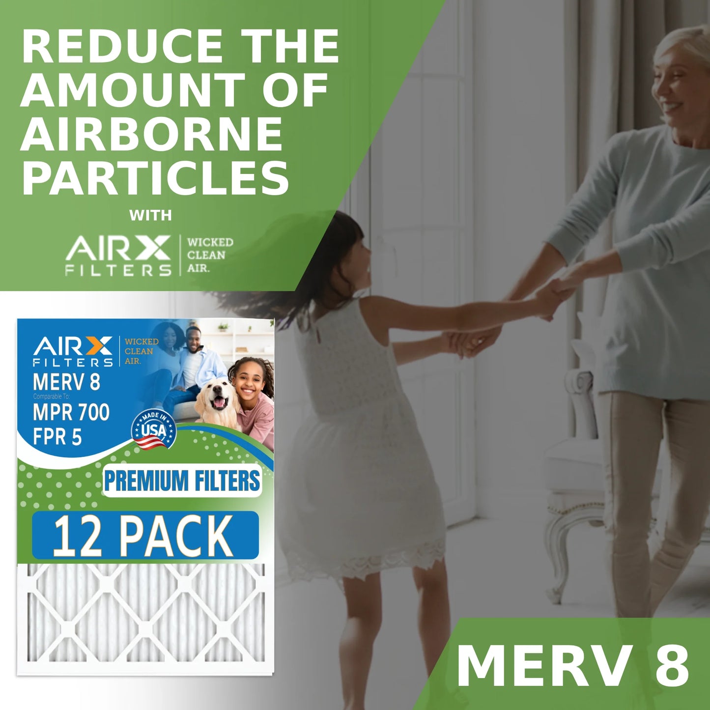 16x30x1 air filter merv 8 rating, 12 pack of furnace filters comparable to mpr 700 & fpr 5 - made in usa by airx filters wicked clean air.