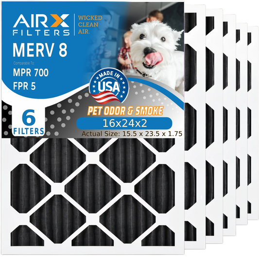 16x24x2 air filter odor eliminator carbon filter merv 8 comparable to mpr 700 & fpr 5 ac hvac premium usa made 16x24x2 furnace filters by airx filters wicked clean air. 6 pack