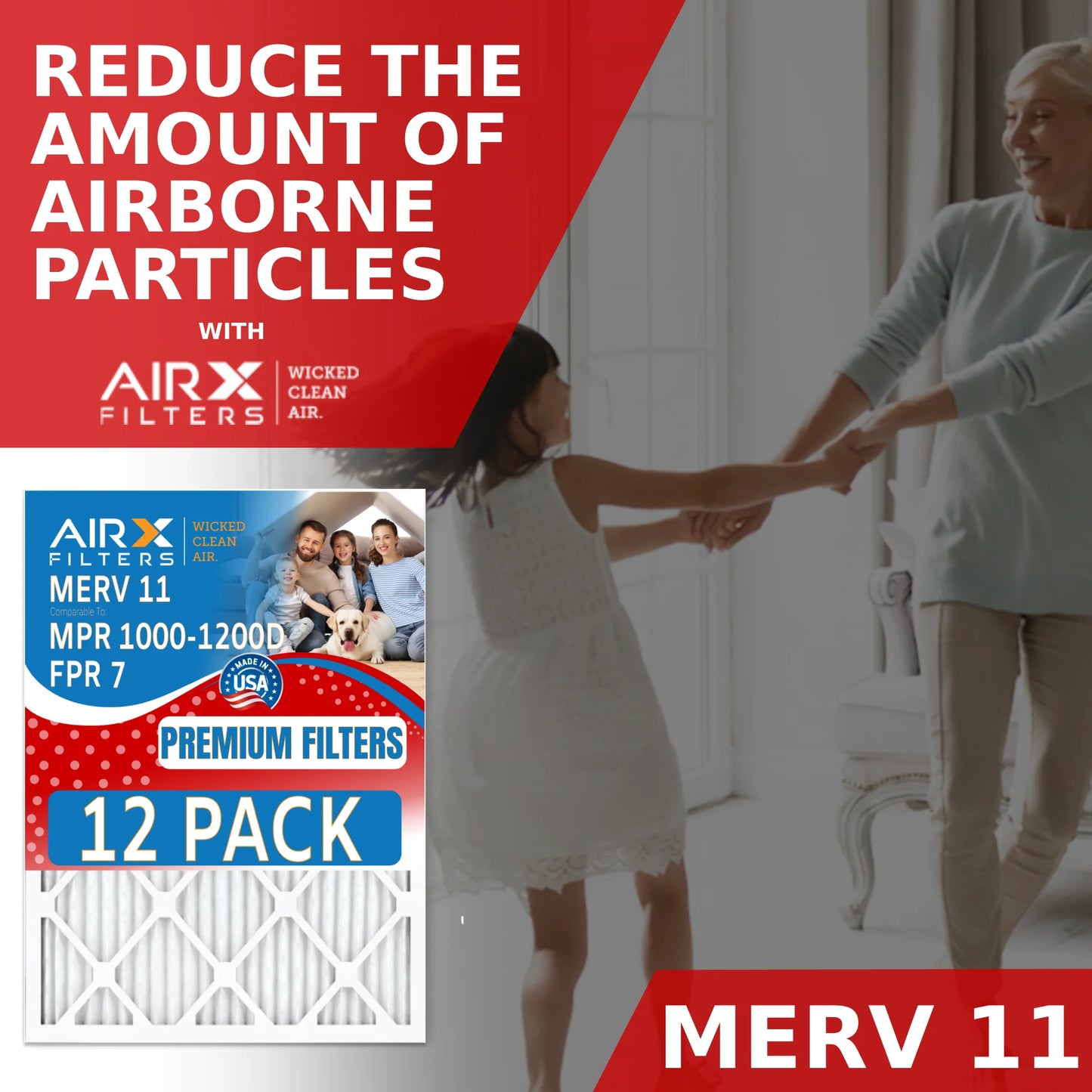 12x20x1 air filter merv 11 rating, 12 pack of furnace filters comparable to mpr 1000, mpr 1200 & fpr 7 - made in usa by airx filters wicked clean air.