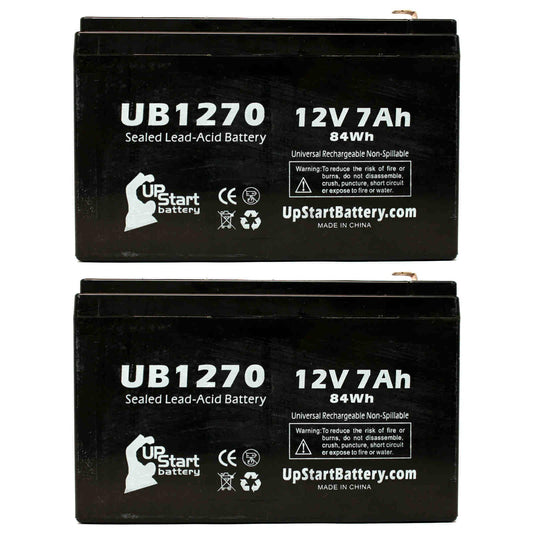 2x pack - compatible upsonic pcm200vr battery - replacement ub1270 universal sealed lead acid battery (12v, 7ah, 7000mah, f1 terminal, agm, sla) - includes 4 f1 to f2 terminal adapters