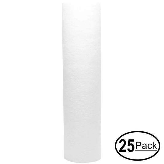 25-pack replacement for crystal quest cqe-in-00308 polypropylene sediment filter - universal 10-inch 5-micron cartridge for crystal quest voyager rv/marine water filter system - denali pure brand