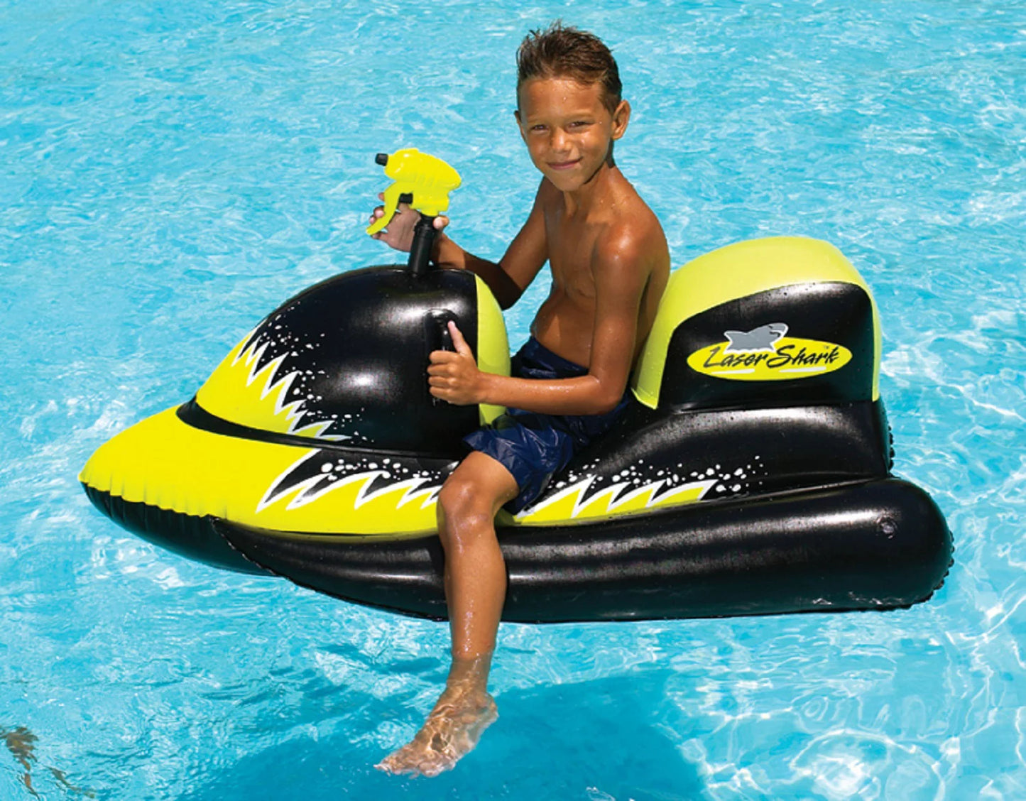 Swimline 51" shark jet-ski 1-person swimming pool squirter with gripped handles - yellow/black