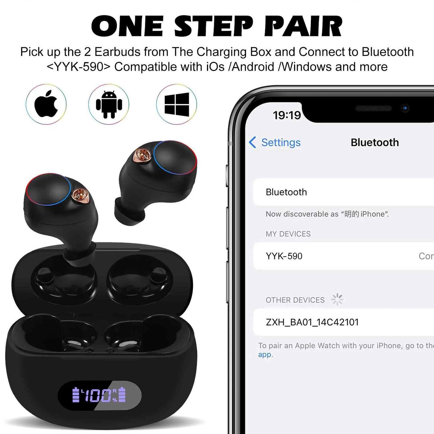 Urbanx true wireless bluetooth earbuds + charging case, black, dual connect, ipx5 water resistance, bluetooth 5.2 connection, balanced, bass boost compatible with lenovo tab3 8 plus