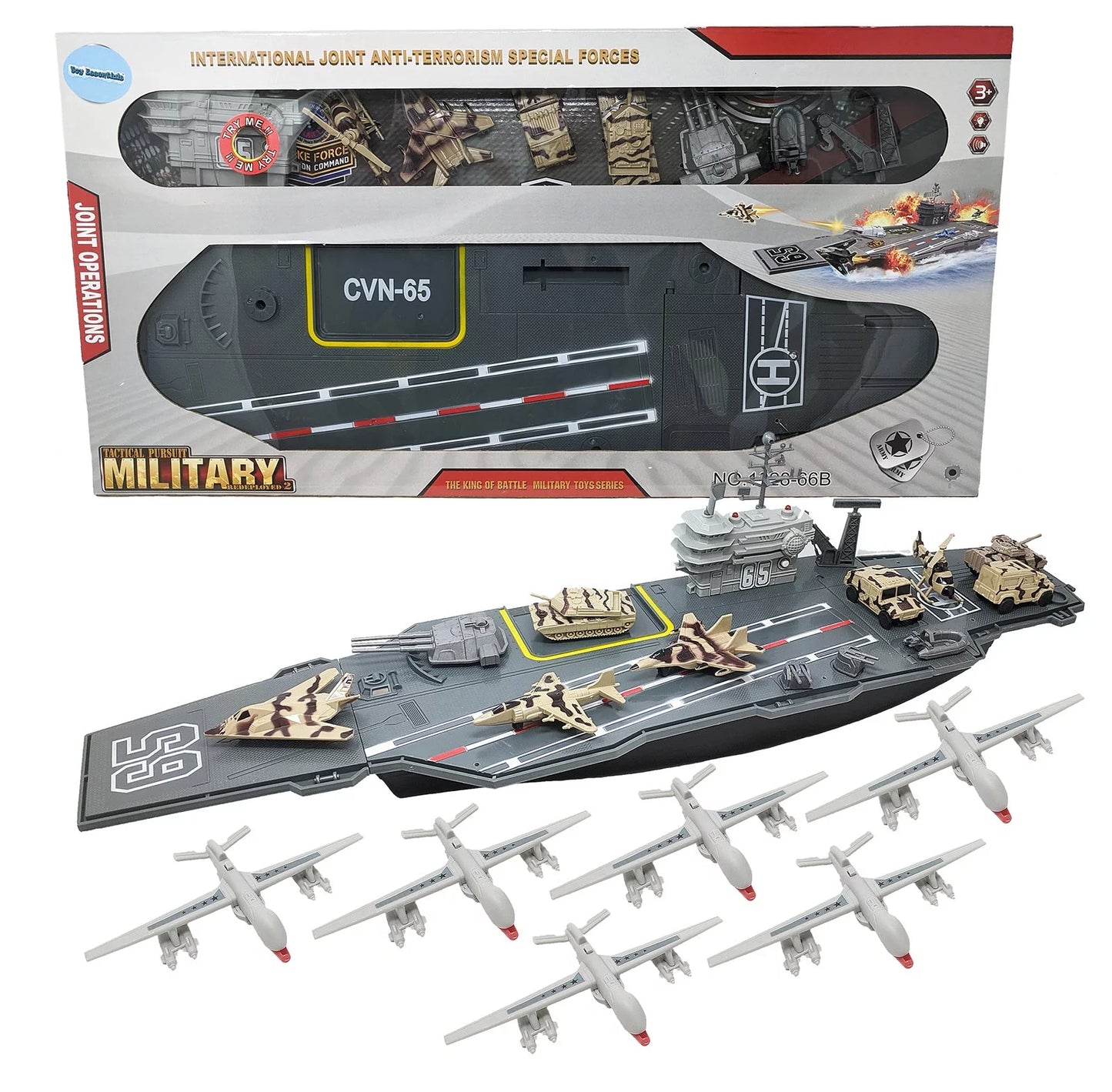 31 inch toy aircraft carrier with sound effects military vehicles and 6 drones