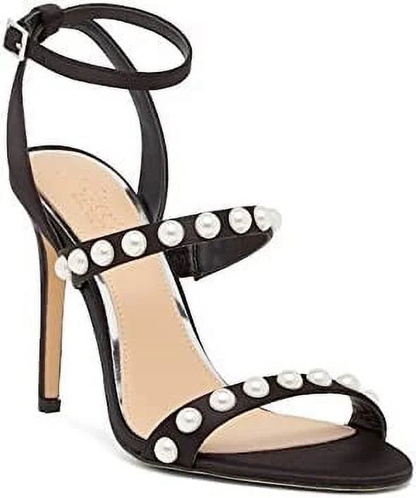 Badgley mischka jewel gracie faux pearl satin sandal black, 8