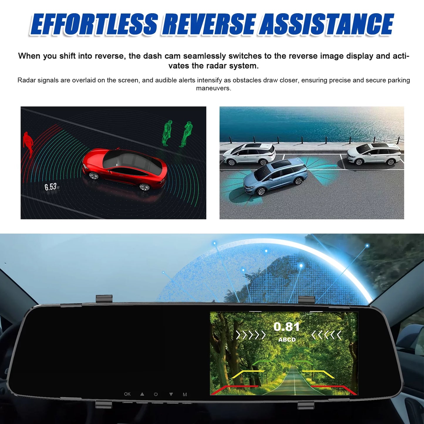 Apexeon dash camera,reco support camera 4.3 inch screen reverse radars rear dual dash camera 1080p dvr dash cam rear nebublu