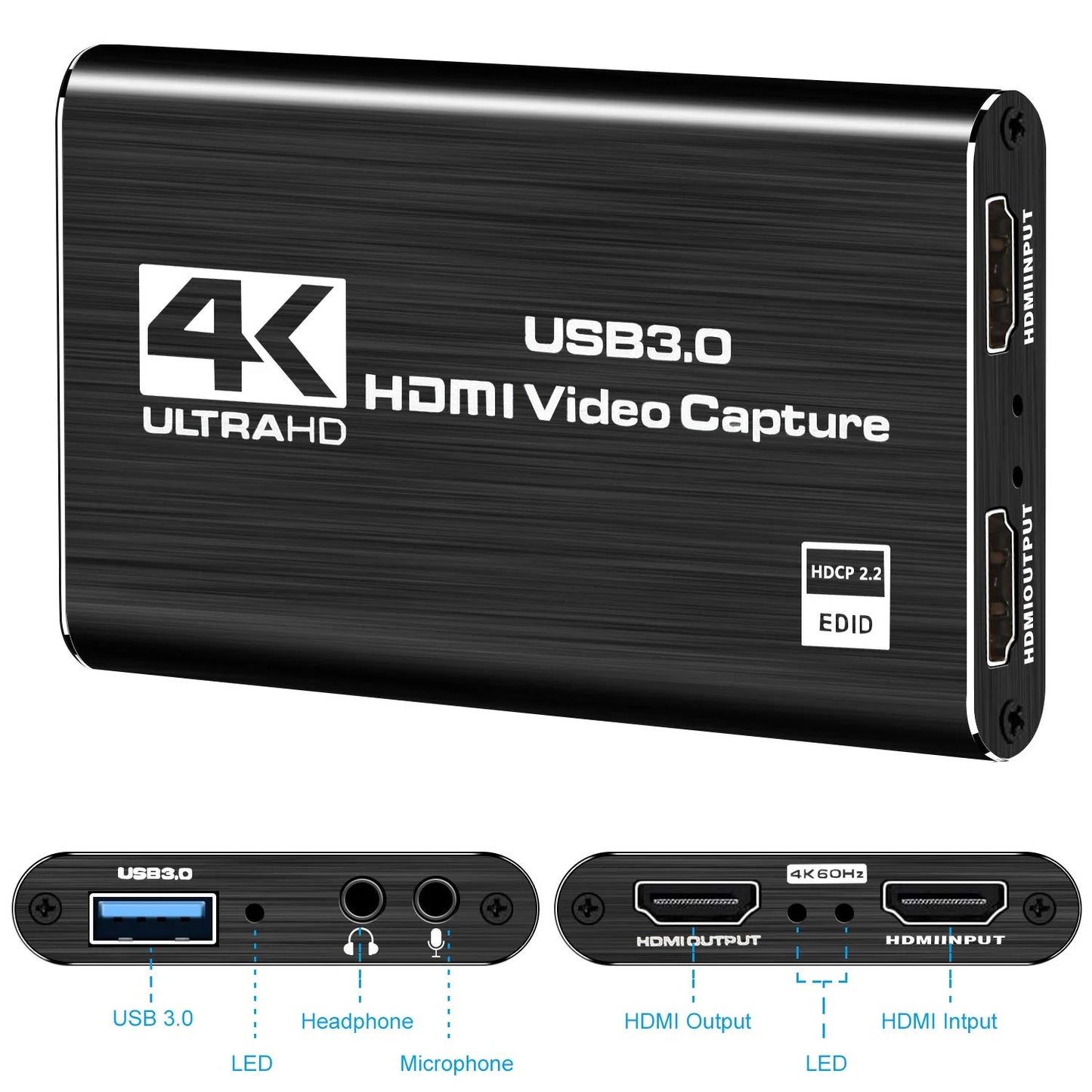 Ansten video capture card, hdmi to usb3.0 4k 60hz game capture device support windows linux os x system obs youtube twitch streaming and recording for ps4 xbox one game use