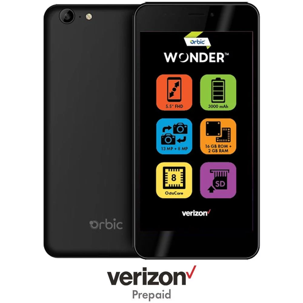 Verizon orbic wonder 16gb prepaid smartphone, black