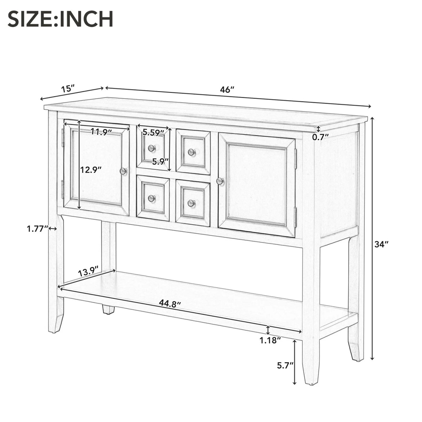 Vintage ample storage cambridge series espresso console table with four small drawers and bottom shelf for living rooms  entrances  and kitchens - trexm (old sku wf190263aap)