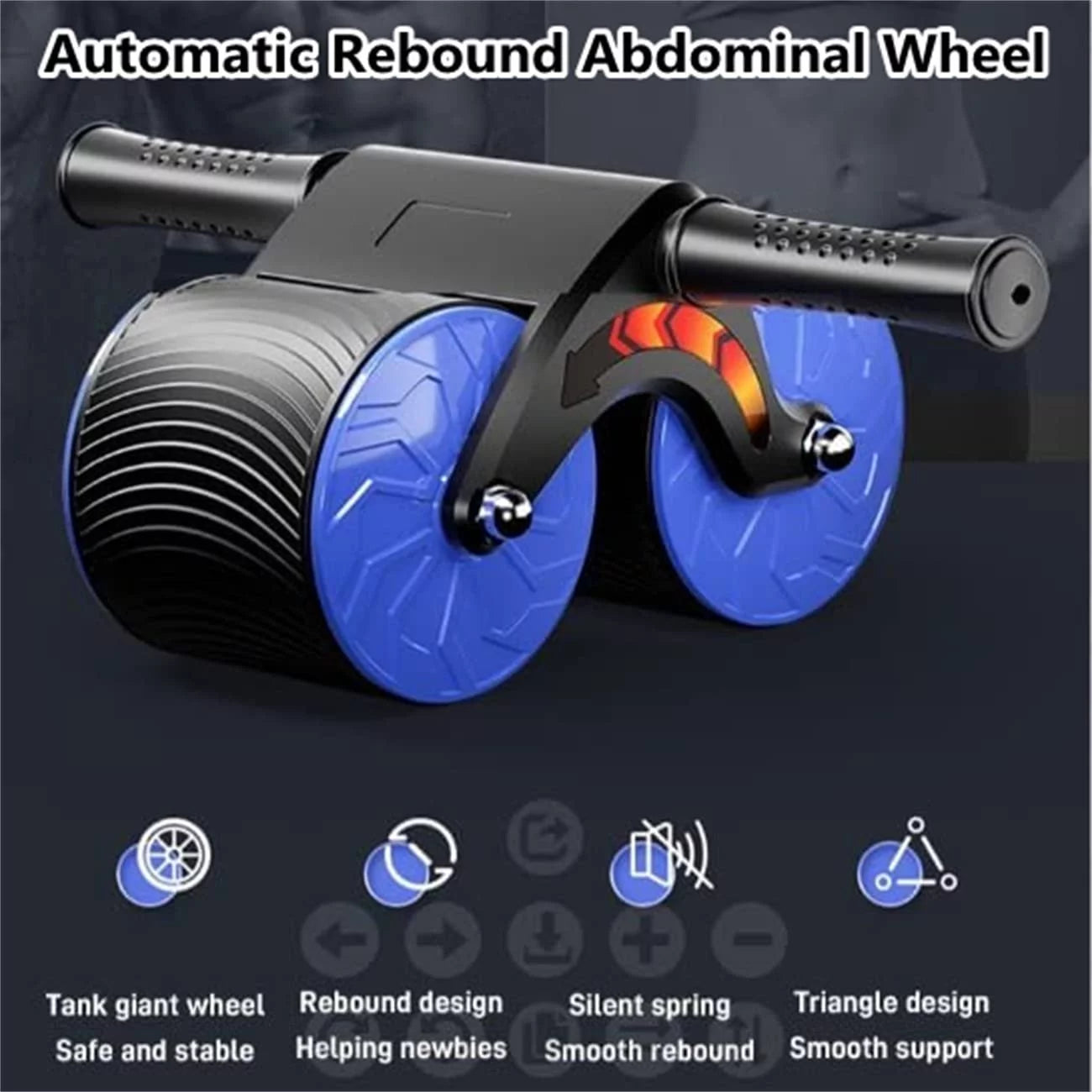 Ab roller wheel with knee mat for abdominal exercise, core workout equipment with automatic rebound assistance and resistance springs with ergonomic handle