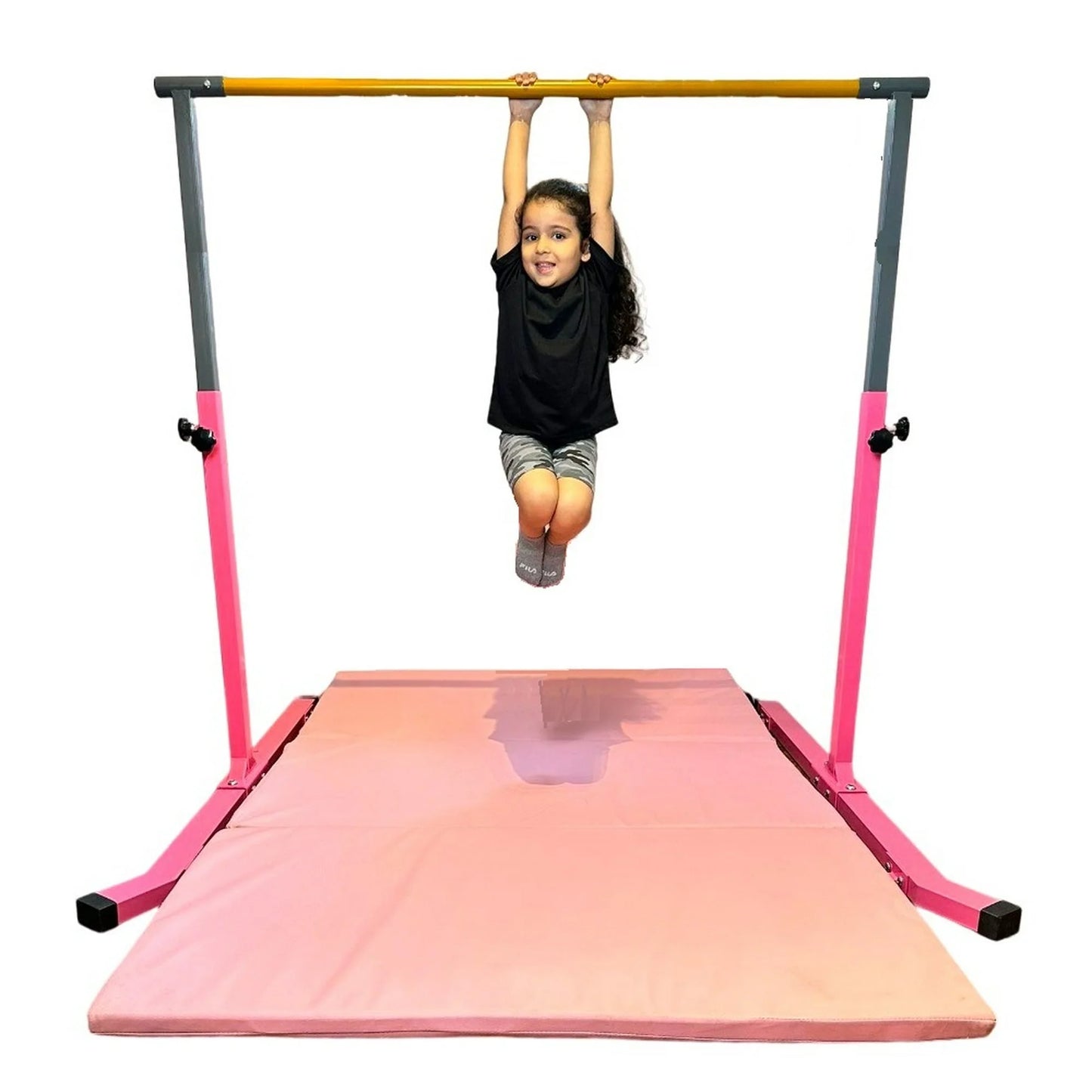 5 star-td pink gymnastic kip bar - adjustable 3-5ft junior training equipment, heavy duty horizontal bar with curved legs for kids home gym, strong and durable