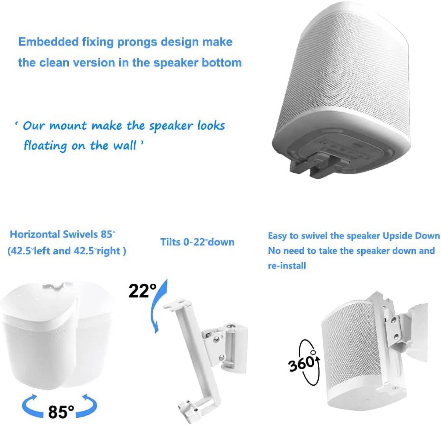 Wall mounts bracket for sonos one/sonos one sl and sonos play 1 speaker (swivel and tilt,compatible with both sonos