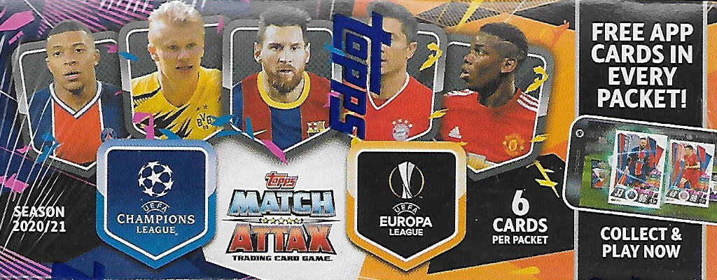 2020 2021 topps soccer uefa champions league match attax 30 pack display box with shiny cards