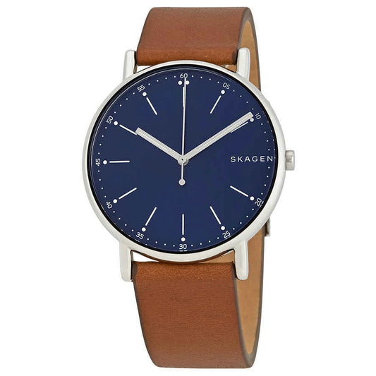 Skagen signature blue dial brown leather men's watch skw6355