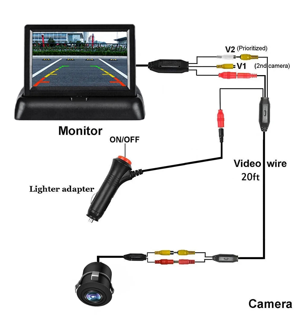 4.3in foldable lcd display monitor car rear view backup led night camera