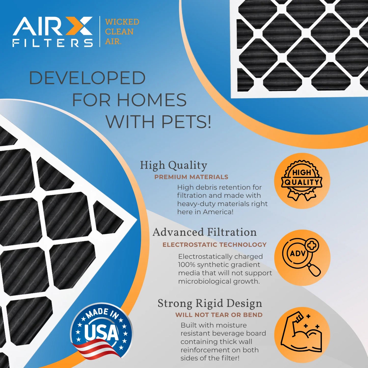 16x24x2 air filter odor eliminator carbon filter merv 8 comparable to mpr 700 & fpr 5 ac hvac premium usa made 16x24x2 furnace filters by airx filters wicked clean air. 6 pack