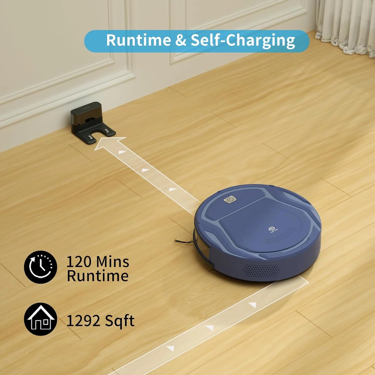 Robot vacuum cleaner, tangle-free 2200pa suction, slim, low noise, app control, 120 mins runtime, automatic self-charging robotic vacuum, ideal for pet hair hard floor and daily cleaning