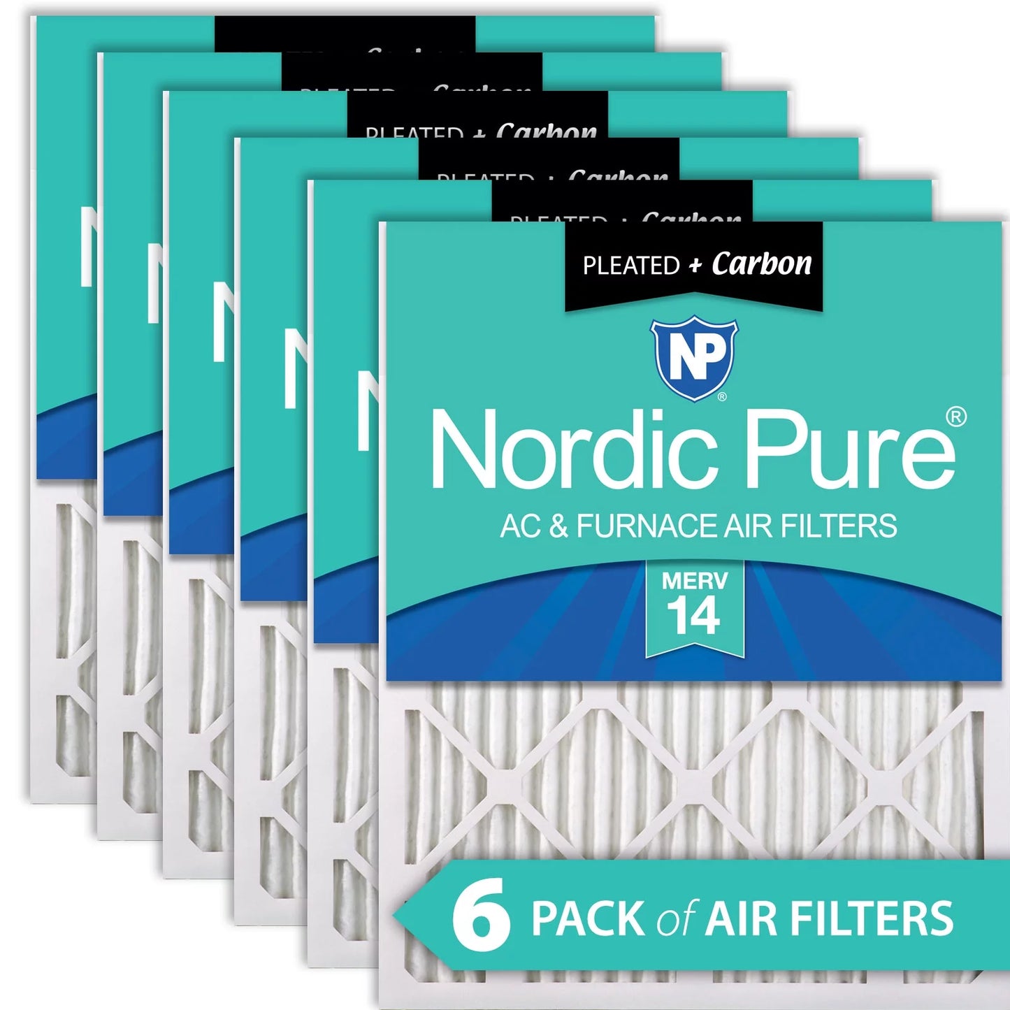 16x20x1 (15_1/2x19_1/2) pleated air filters merv 14 plus carbon 6 pack