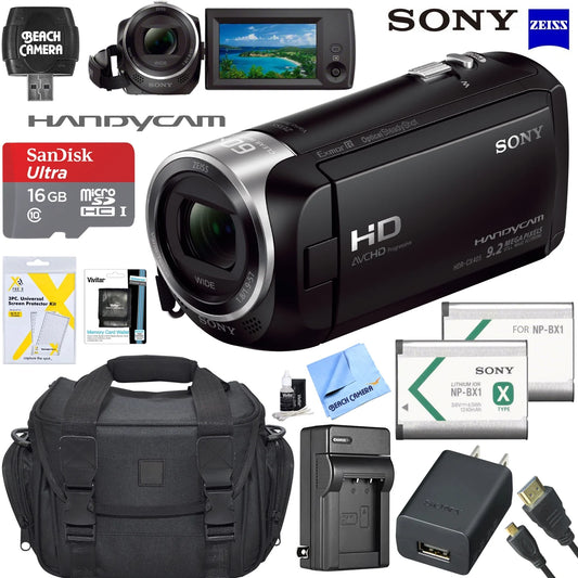 Sony hdrcx405 hd video recording handycam camcorder bundle with micro sd memory card spare battery charger high speed hdmi cable and more