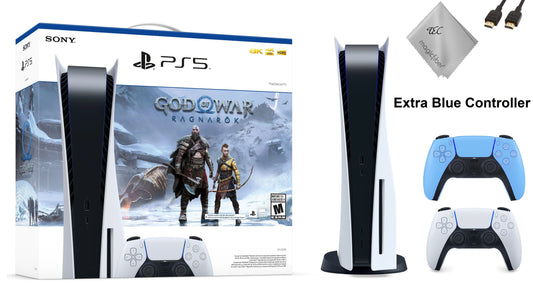 Tec sony playstation_ps5 gaming console (disc version) with god of war(gow) ragnarök bundle plus extra starlight blue controller - playstation - 5