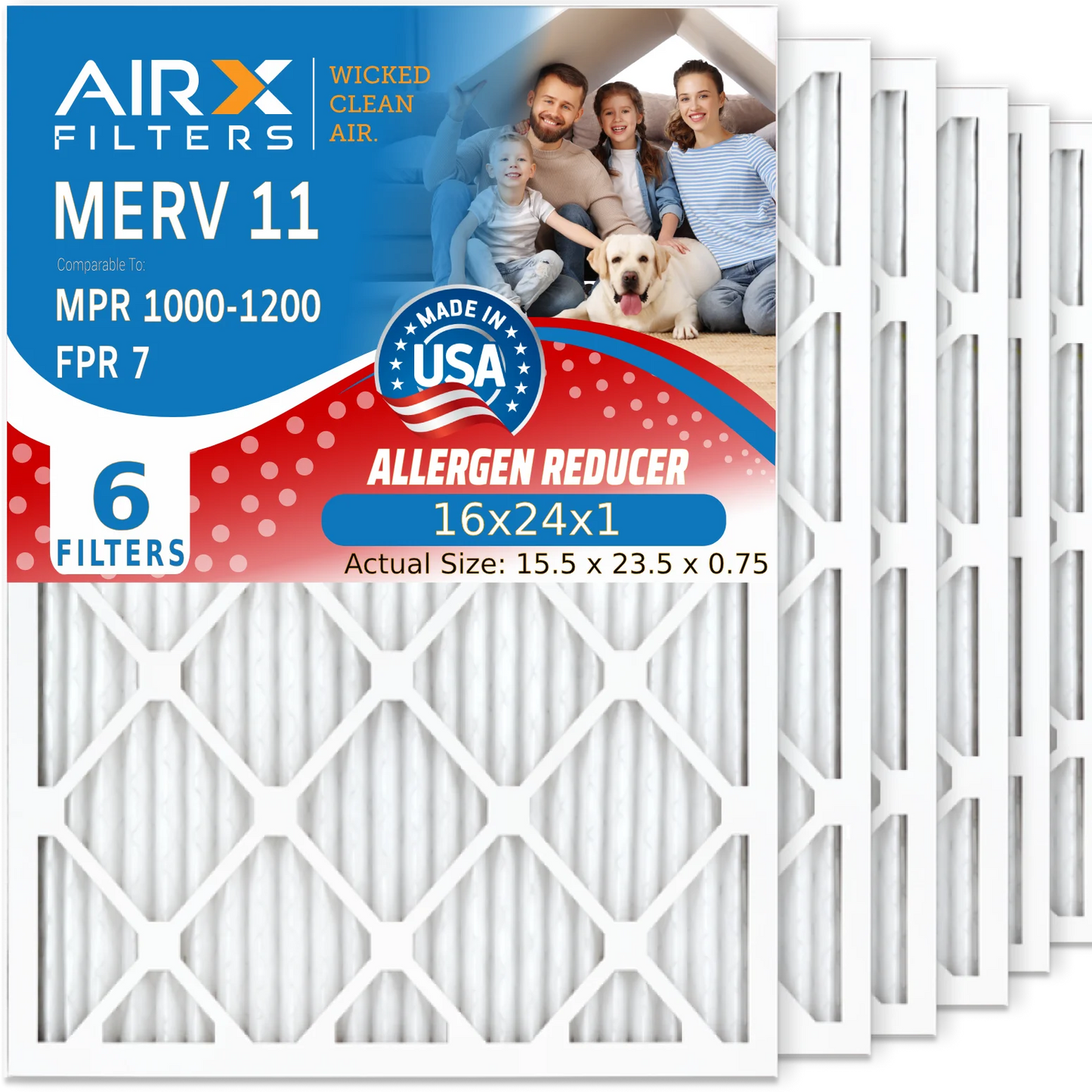 16x24x1 air filter merv 11 comparable to mpr 1000, mpr 1200 & fpr 7 electrostatic pleated air conditioner filter 6 pack hvac premium usa made 16x24x1 furnace filters by airx filters wicked clean air.