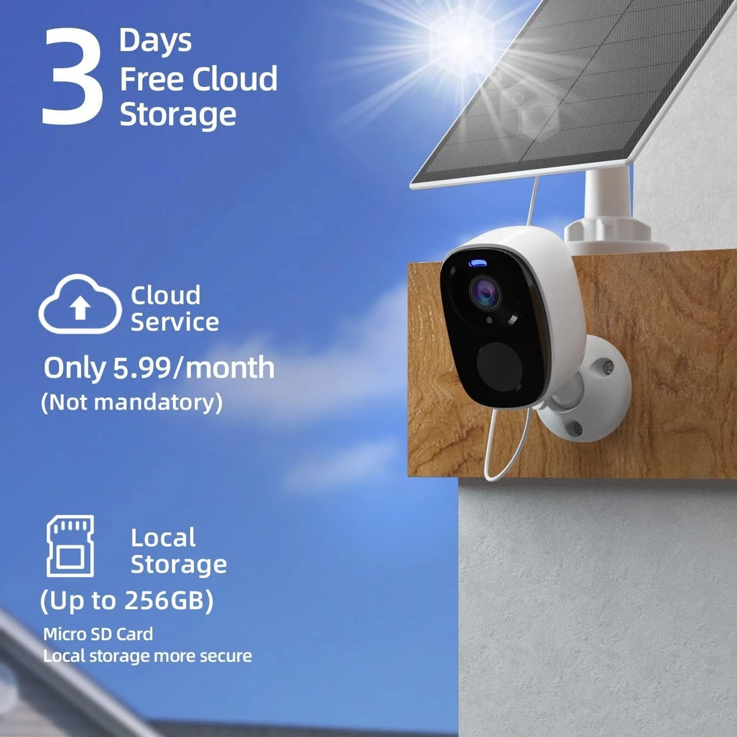 2pack security cameras wireless outdoor with solar panel cameras for home security, 2k home camera with color night vision, ai motion detection, two-way audio, ip65 waterproof, sd card/cloud storage