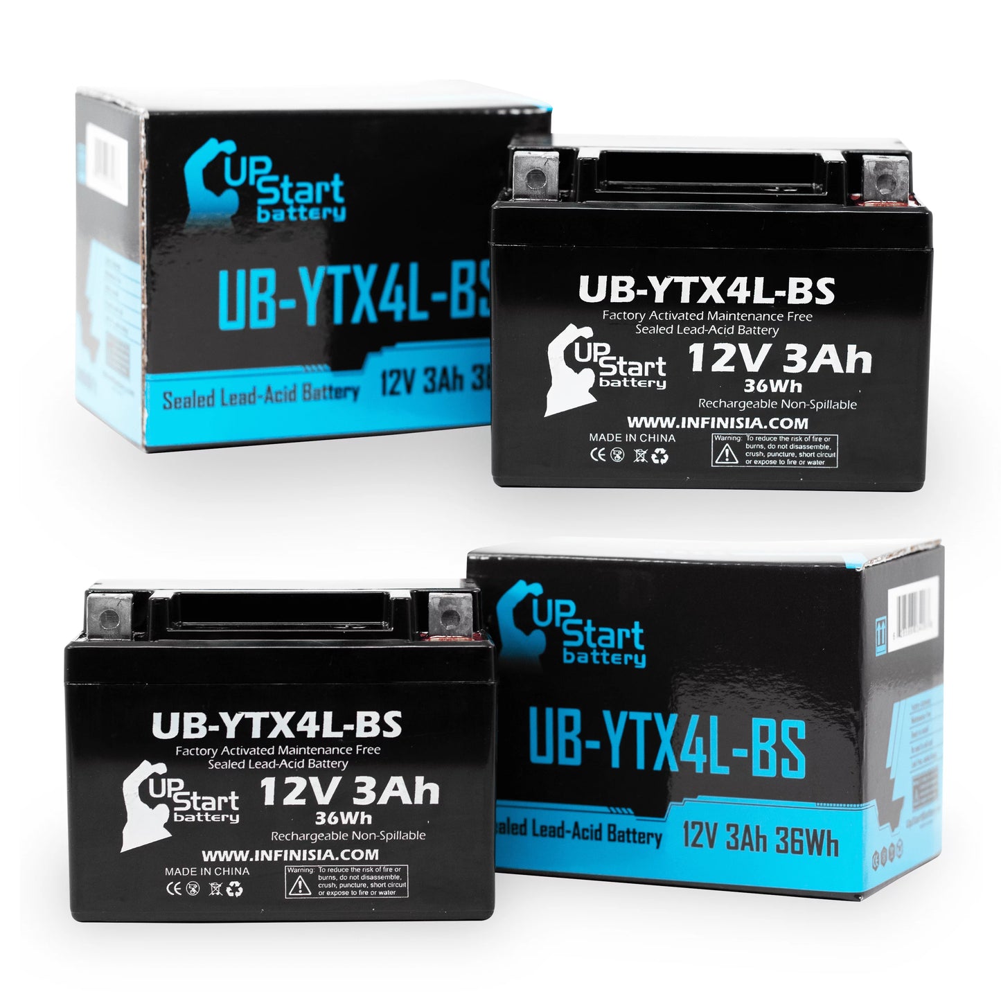 2-pack replacement 2008 bombardier (can-am) ds90, ds90f, quest 90cc factory activated, maintenance free, atv battery - 12v, 3ah, ub-ytx4l-bs