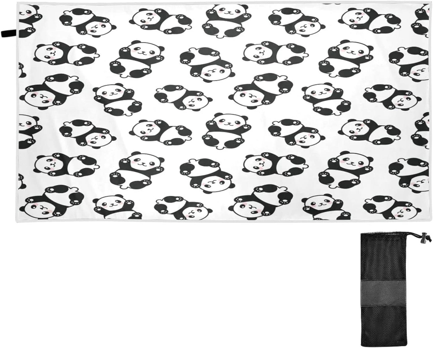 Bestwell cute cartoon panda pattern beach towel oversized towel blanket, thin lightweight microfiber sand free quick dry towel, 31”x71” multipurpose pool bath yoga swim shower towel