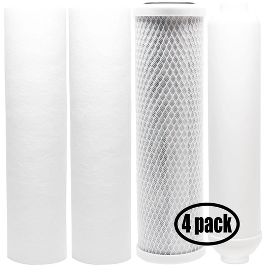 4-pack replacement for filter kit for purepro g-106r ro system - includes carbon block filter, pp sediment filters & inline filter cartridge - denali pure brand