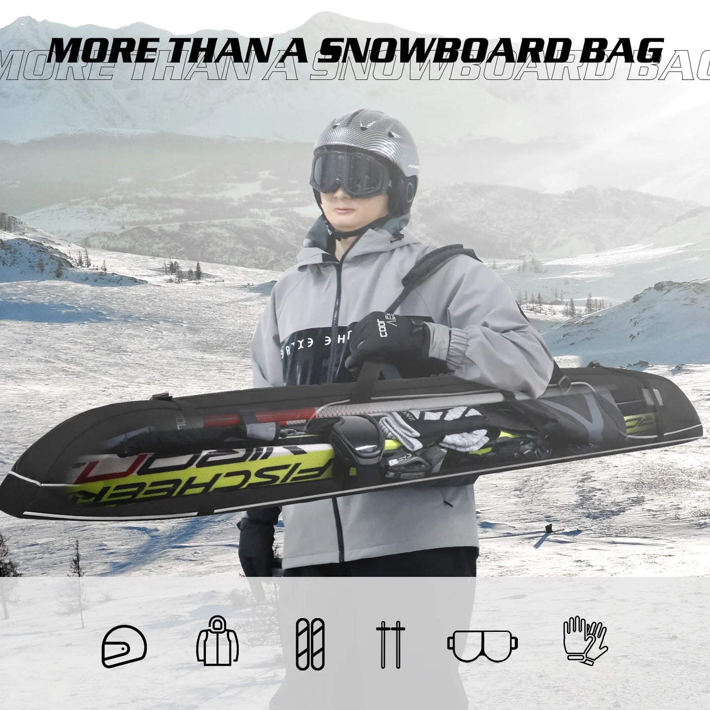 170cm/67in single ski bag snowboard bag 600d waterproof oxford cloth ski travel bag adjustable shoulder strap for ski, travel transport, and outdoor camping black