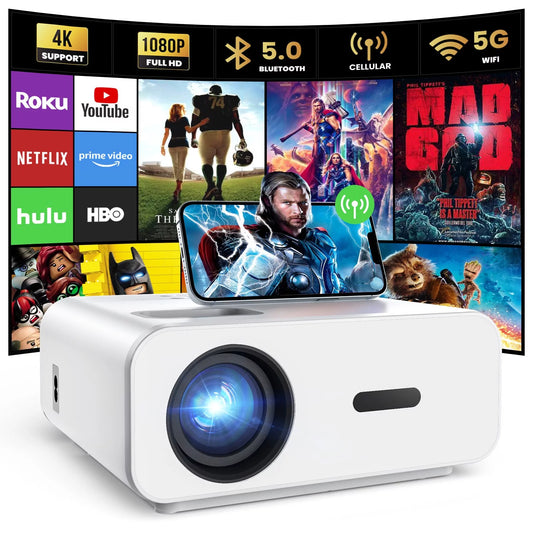 Auoshi projector with wifi and bluetooth, 4k support 1080p mini projector , video projector for home theater , 12000lm portable outdoor movie projector 5g/2.4g