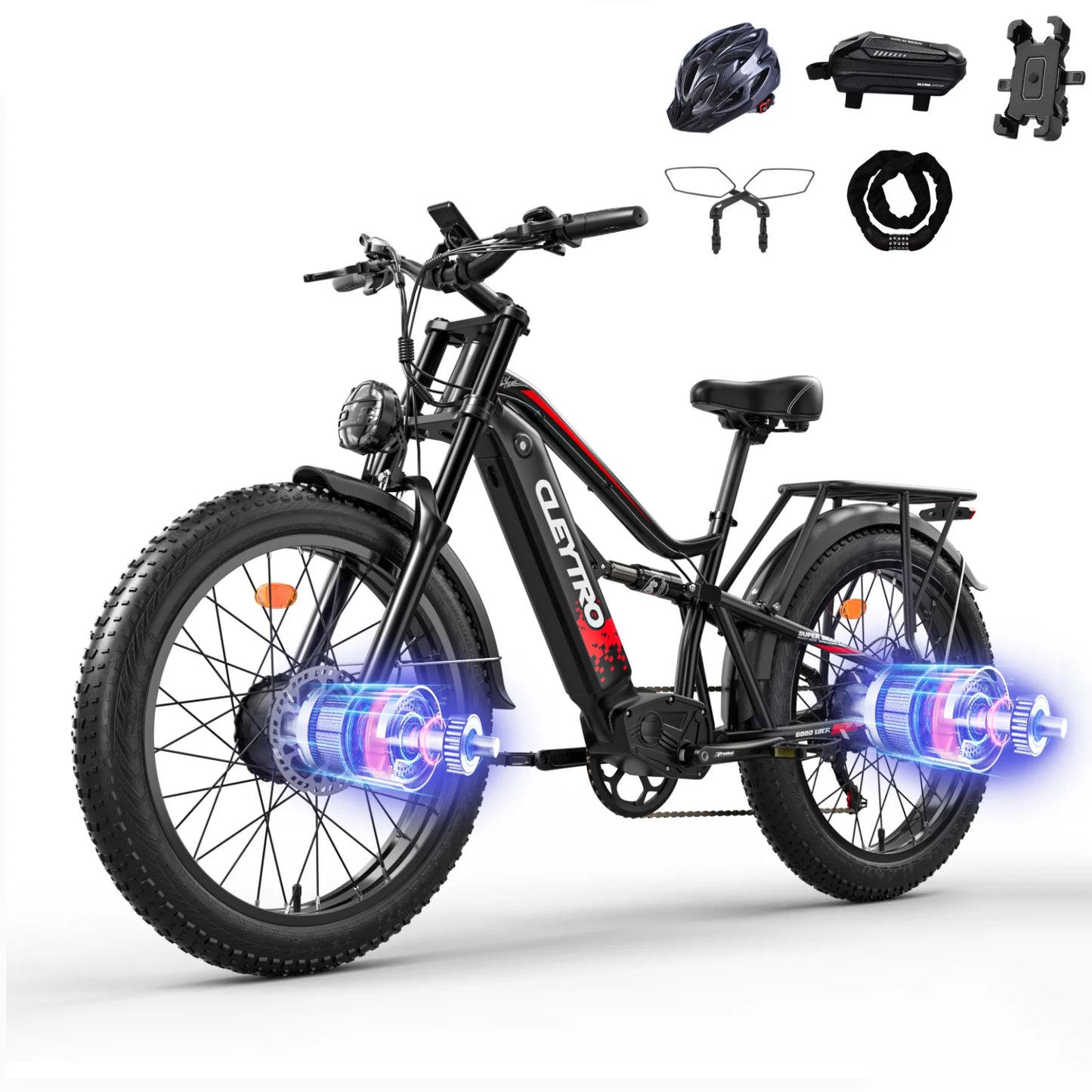 Adult electric bike 1500w electric bike, 52v 21ah removable battery 26 inch fat tire off-road beach mountain electric bike full suspension dual hydraulic disc brake commuter electric bike 7-speed elec