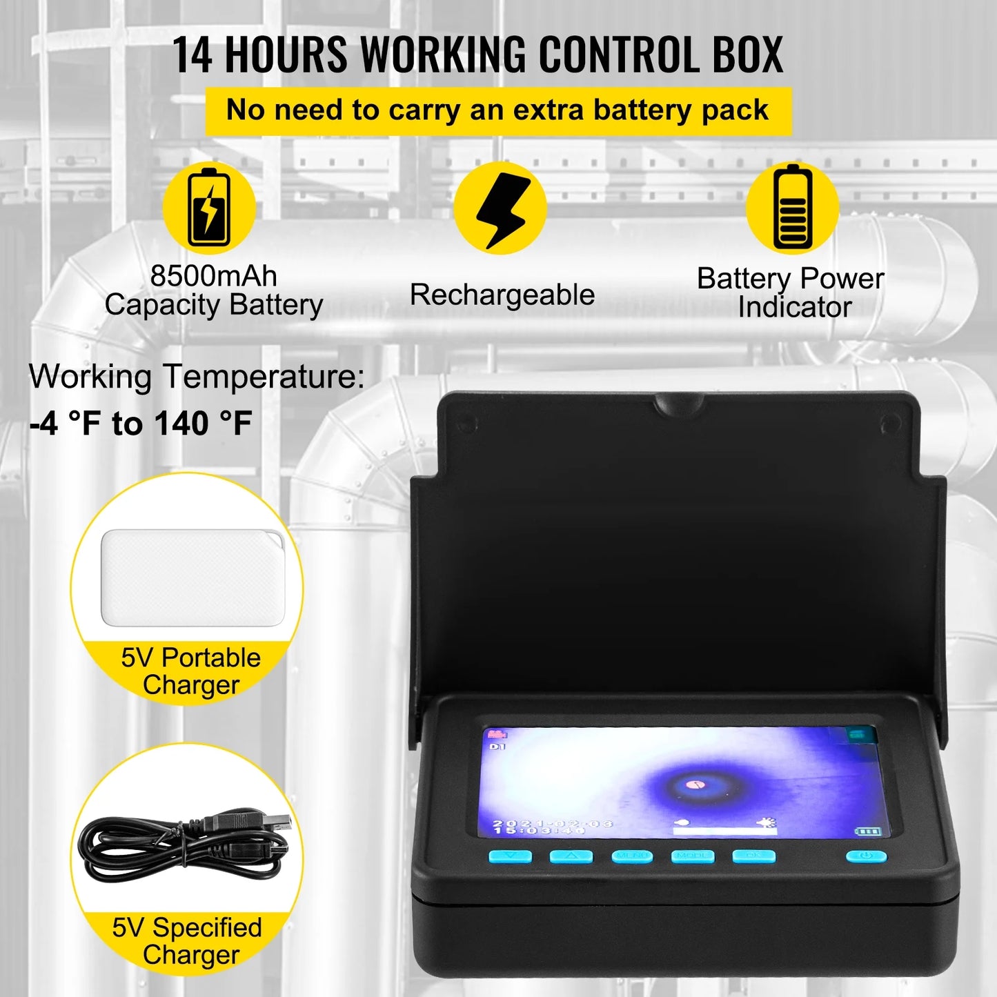 Skyshalo sewer camera 32.8ft cable pipeline inspection camera 4.3 in. tft lcd monitor pipe camera screen waterproof ip68 duct inspection camera with 6pcs leds 8500mah lithium battery, dvr function 10m