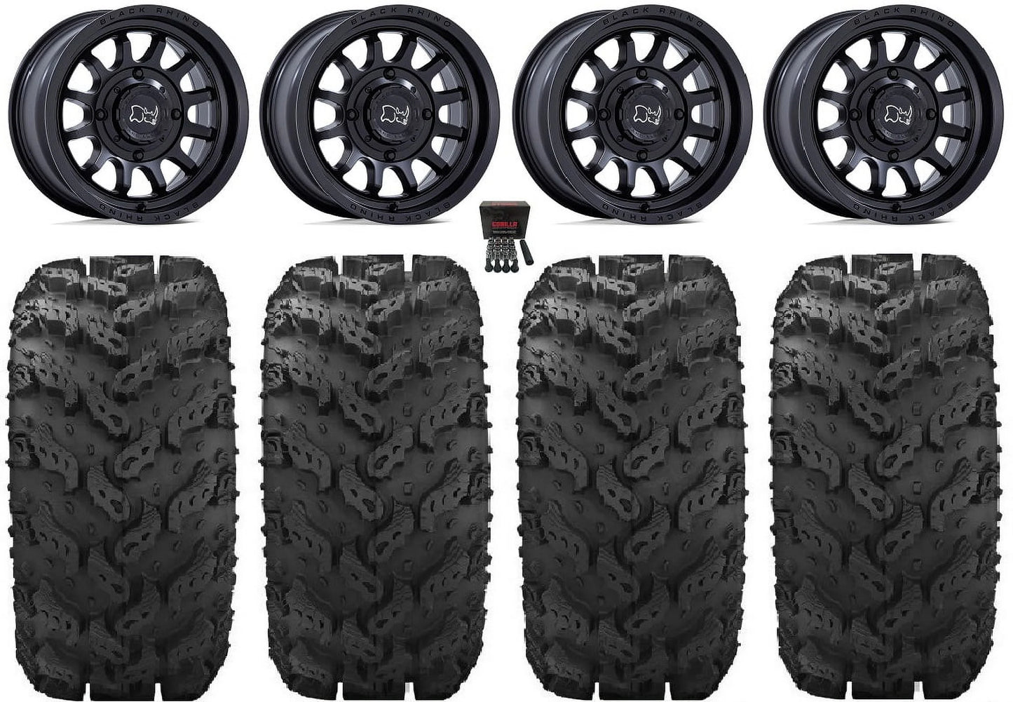 Black rhino rapid 14" wheels bk 28" reptile tires yamaha viking wolverine yxz1000r cfmoto zforce 950 uforce 1000