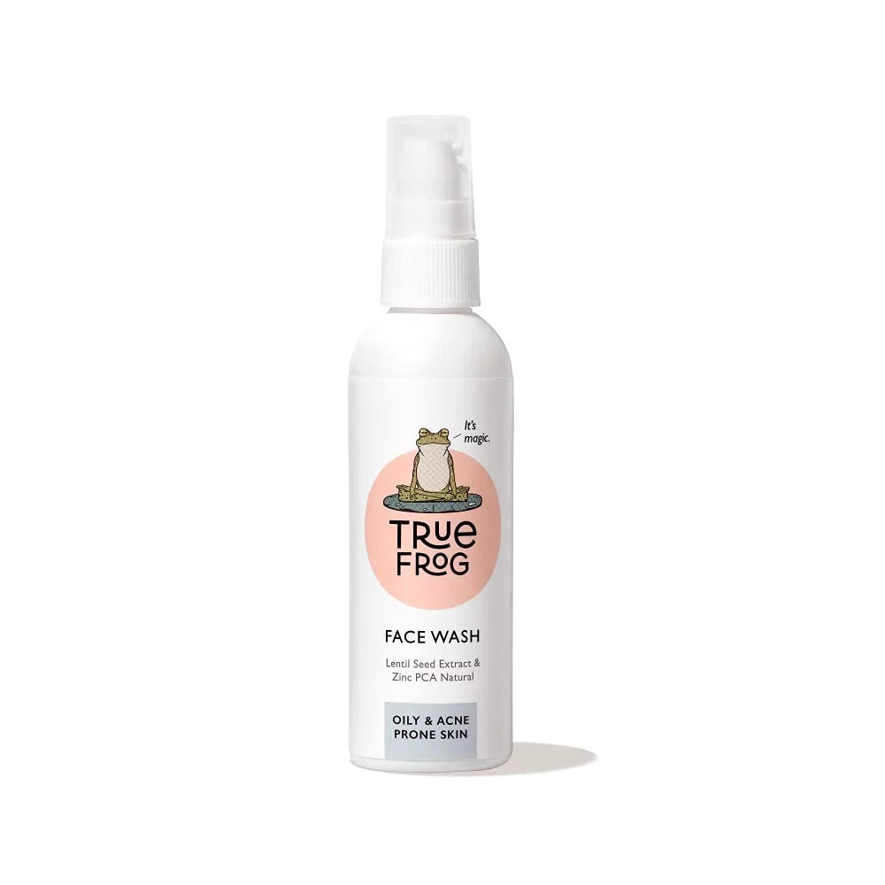 True frog face wash for acne and pimples for oily skin with lentil seed extract, zinc pca natural and chamomile, softens, brightens, smoothens skin, controls excess oil - (100 ml)