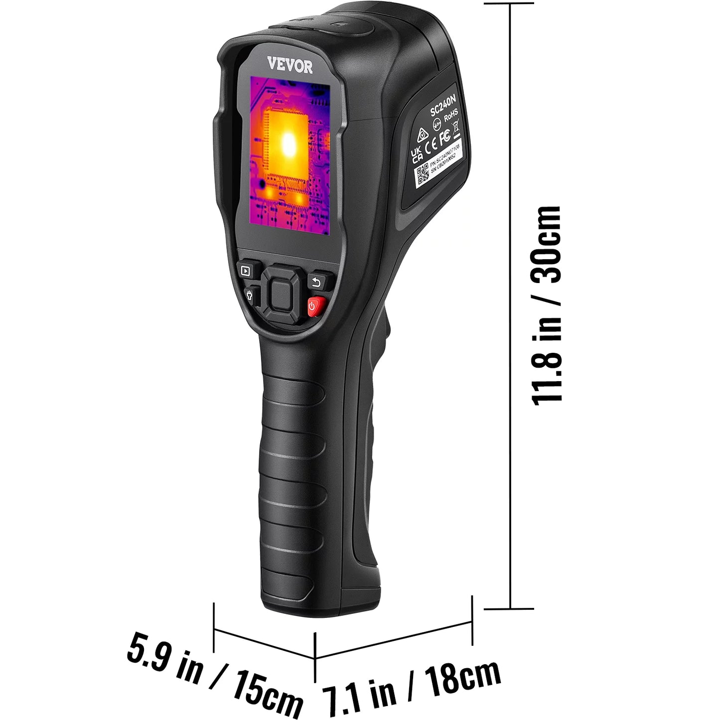 Vevor thermal imaging camera, 240x180 ir resolution (43200 pixels), 20hz refresh rate infrared camera with -4℉~662℉ temperature range, 16g built-in sd card, and rechargeable li-ion battery