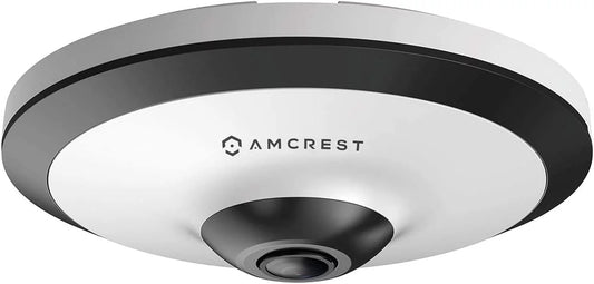 Amcrest 5-megapixel fisheye camera, ultrahd security poe camera indoor, 1.4mm lens, 33ft nightvision, 360° panoramic camera coverage, cloud and microsd recording, ip5m-f1180ew (white)