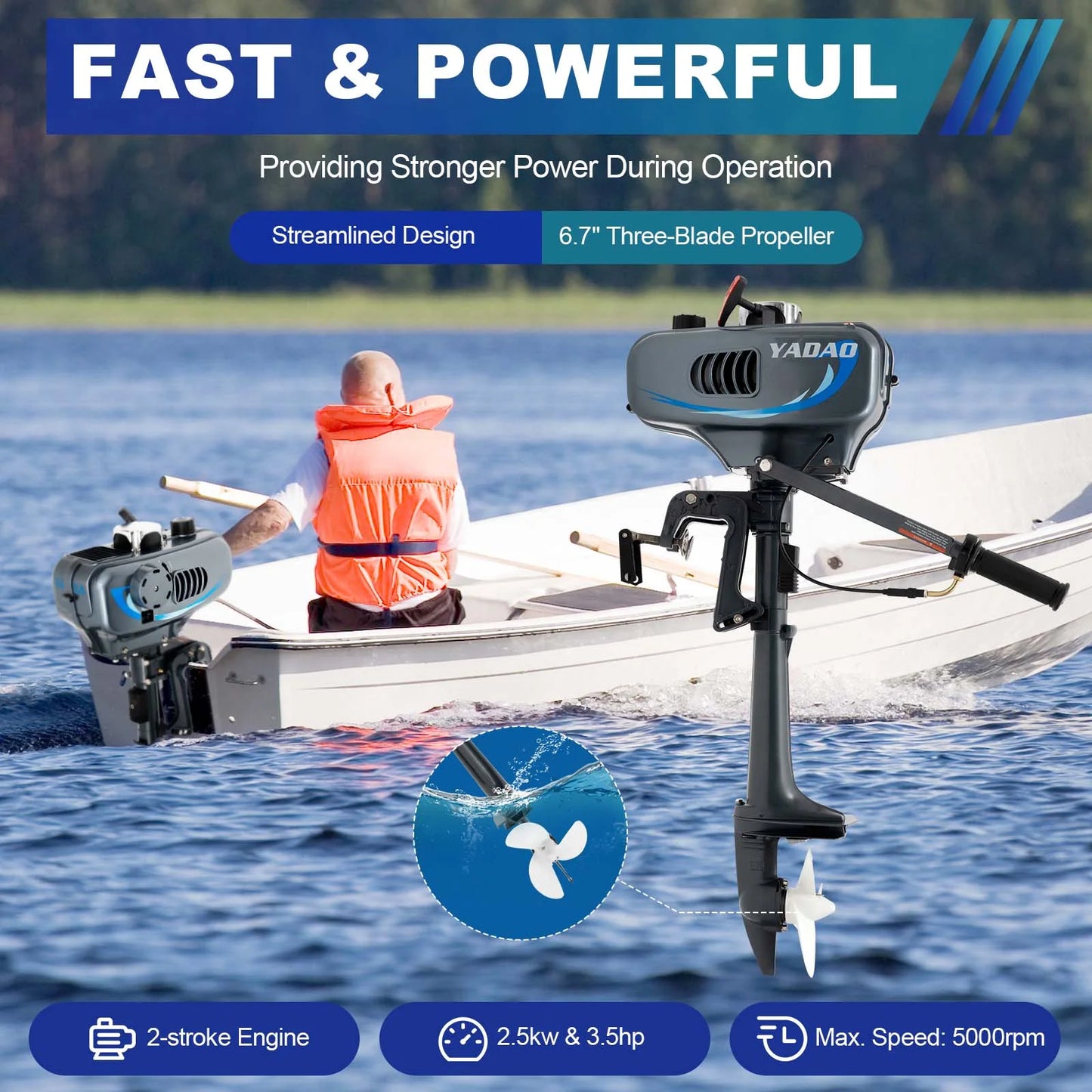 Wuzstar 2 stroke 3.5hp outboard motor fishing boat engine w/cdi water cooling system