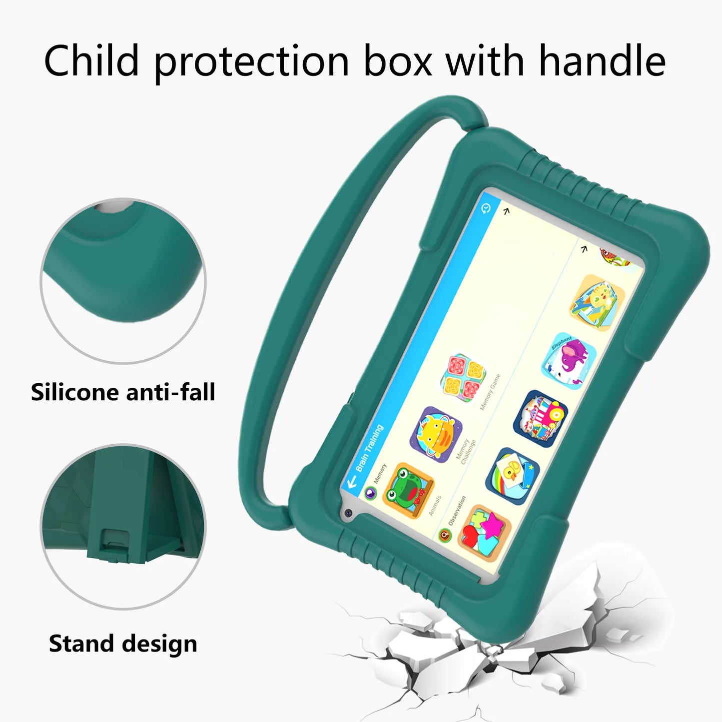 7 inch kids tablet, quad core android 11 toddler tablets, children tablet with 32gb storage 2gb ram wifi bt shockproof case dual camera educationl games parental control, kids software pre-installed.